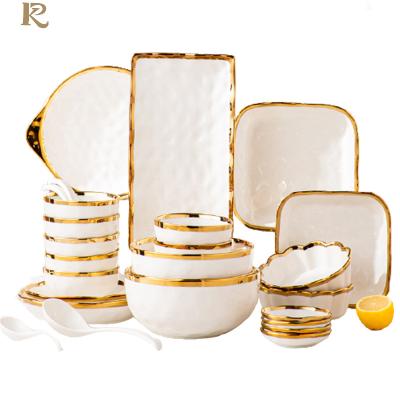 China Viable Nordic Style On Glazed Marble Gold Rim Dishes And Dishes Sets Dinnerware Porcelain Dinner Plate Ceramic Tableware for sale