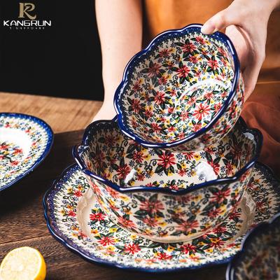 China Ceramic Polish Pottery Porcelain Bowl Dish Plate Plate Tableware Dinnerware Sets Viable Ceramic Polish Dish and Dish for sale