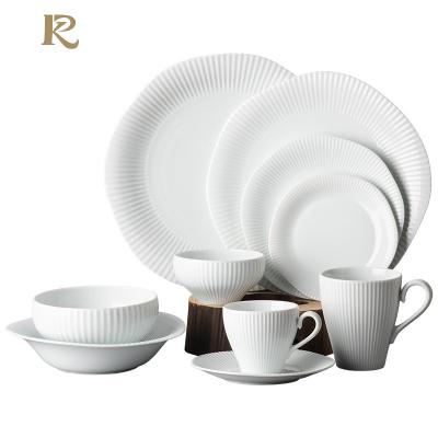 China Factory Sustainable Supply Hot Selling White Simple Dishes Sets Dining Dishes Ceramic Porcelain Dinnerware Set for sale