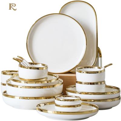 China Viable Royal White Black Ceramic Stoneware Porcelain Royal White Black Ceramic Dinnerware Restaurant Vintage Gold Vintage Dish Dinnerware Set for sale