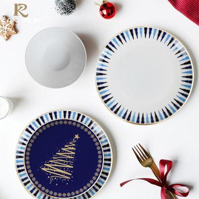 China New Viable Ceramic Christmas Design Bone China Dinnerware Dinner Set Dinner Dish and Dish Sets For Party for sale