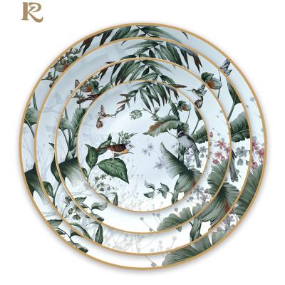 China Nordic Sustainable Supplying Luxury Porcelain Dishes Ceramic Wedding Dishes Pattern Design Bird Facilities And Sets Tableware for sale