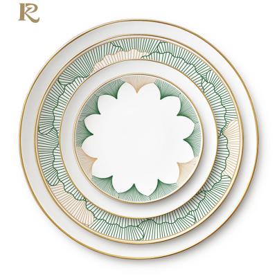 China Viable Wholesale Decorative Steak Dishes And Plates Porcelain Charger Dish Sets Ceramic Gold Plated Jewelry Tableware for sale