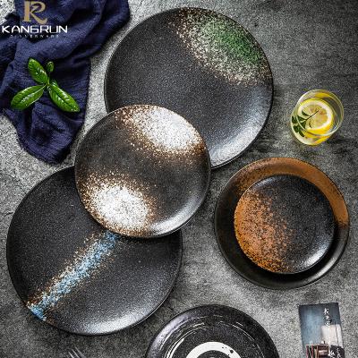 China ZXC Viable Wholesale Modern Style Dish Dinnerware Stoneware Dish Sets Matte Black Round Tableware for sale