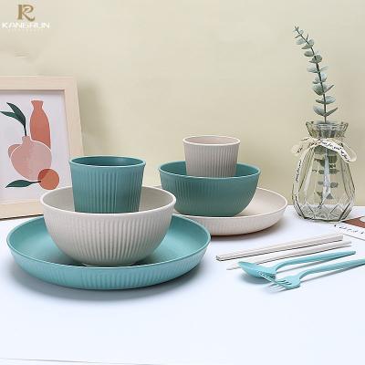 China Wholesale Disposable Wheat Straw Cartoon Kid Table Ware Set Fiber Cups Cutlery Set Wheat Straw Dinnerware Cosmetic Packaging Sets for sale