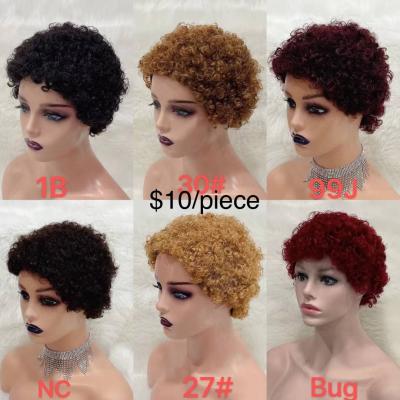 China New Pixie Cut Full Machine Wig Silky Straight Wig, Wave GS Short Hair Glueless Hair Lace Up Wigs Women Pixie Curls Wig For Black for sale