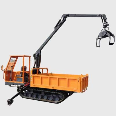 China Construction Material Shops Mini Timber Trailer Steel Track Crawler Carrier 4t 5t 8t Dumper Truck With Log Crane for sale