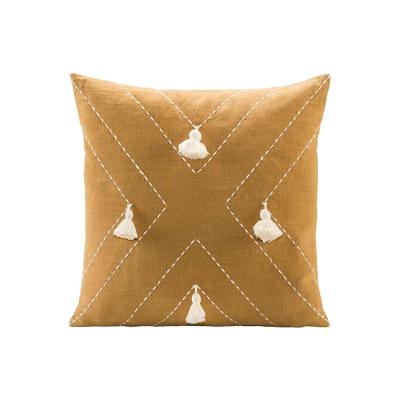 China Liso Home Anti-Static Embroidery With Tassels 43x43 Cotton Canvas Brown Color Decorative Cushion Pillow Covers for sale