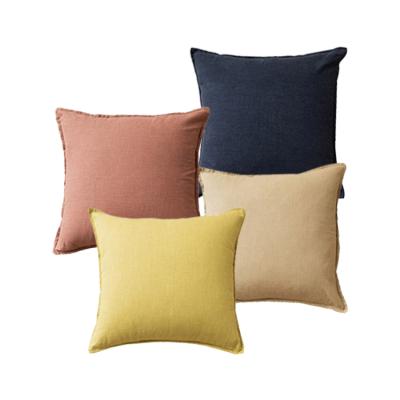 China Simple Design Anti-Static Plain Linen Cotton Washed Decorative Pillow Shape Covers Border 45x45 for sale