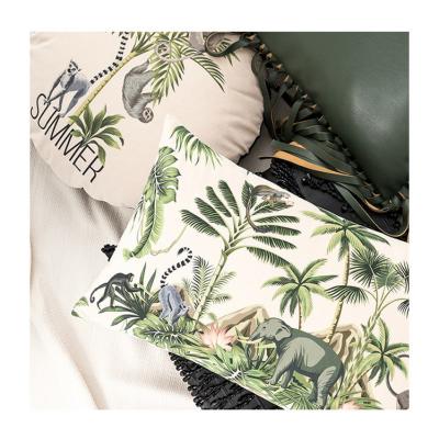 China 2021 Promotion Anti-static Products Sofa Polyester Cotton Leaf Printed Logo Cushion Cover Custom Made for sale