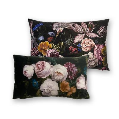 China Liso Viable Home Hot Selling Velvet Printed Decorative Flowers Dark Polyester Cushion Pillow Covers 30x50 40x60 for sale