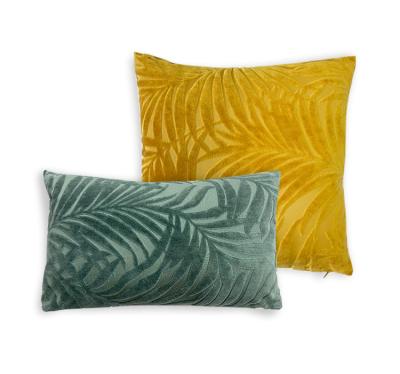 China Liso Anti-Static Home Modern Yellow Green Leaves Jacquard Polyester Woven Cushion Pillow Case Cover for sale