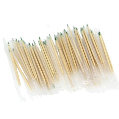 China Biodegradable China Disposable Supplier Disposable Opp Paper Person Packed Two Head Menthol Pointed Toothpicks Green Wooden Toothpicks for sale