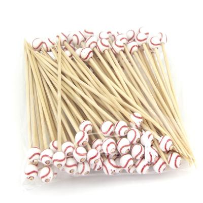 China Disposable Football Bead Cocktail Decorative Food Picks Bamboo Crafts Assorted Beaded Food Picks For Barbecue Party Promotion for sale