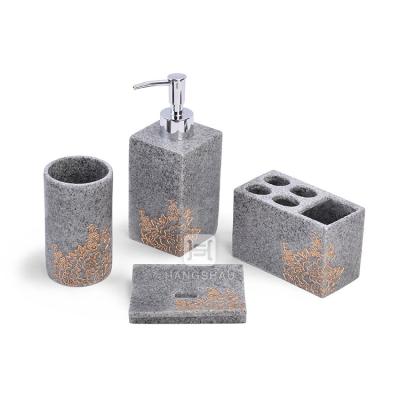 China Fashional Wholesale 4 Pcs Resin Bath Set With Toothbrush Holder Soap Dispenser For Hotel Use for sale