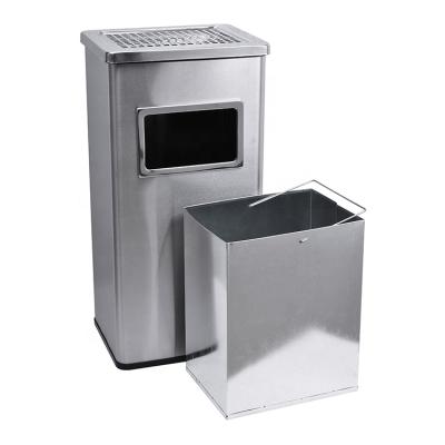 China Durable 30L Stainless Steel Ashtray Rectangular Commercial Waste Bin With Square Bucket Commercial Trash Bin for sale