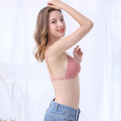 China Antibacterial Fashion Triangle Cup French Bra No Steel Ring Deep V Lift Up The Shoulder Strap Women Elastic Bra for sale