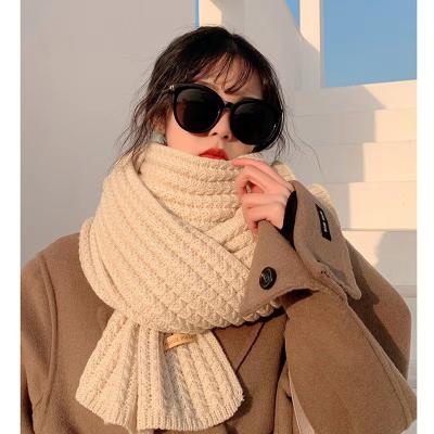 China Fashion Winter Thicker Scarf For Women Scarf Plain Warm Color Knitted Scarf for sale