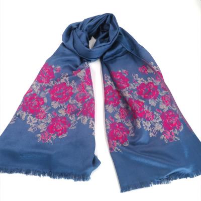 China Clothing decoration autumn and winter elegant embroidery jacquard knitted warm women scarf shawls for sale