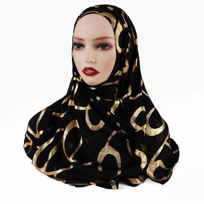 China ZL0038 2021 muslim gold chiffon hijab stampling hijab for muslim women head scarf hijab for sale