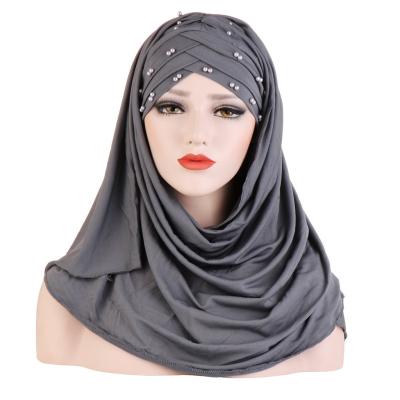 China ZL0077 2021 Hot Sale Muslim Woman Women Beads Milk Fiber Beaded Hijab Scarf Malaysia Muslim Hijab for sale