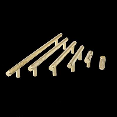 China Modern Brass Knurled Knurled Cabinet Knobs 50-255mm Cabinet Knurled Knurled Knurled Knobs 50-255mm Shoebox T Bar Wardrobe Pull Handles Gold Handle Textured Furniture Hardware for sale