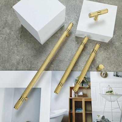 China Modern 100% Brass Cabinet Handles Kitchen Textured Knobs Wardrobe Handle Drawer Pulls Knurled Furniture Door Handles for sale