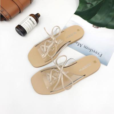 China Flat Women Fashion Transparent Flat Shoes Simple Lace Vacation Beach Sandals for sale