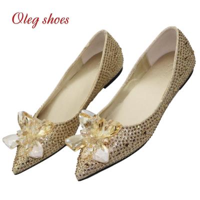 China Fancy Design Flat Women Wedding Shoes Headed Cinderella Rhinestone Flats Banquet Bride Crystal Pumps for sale