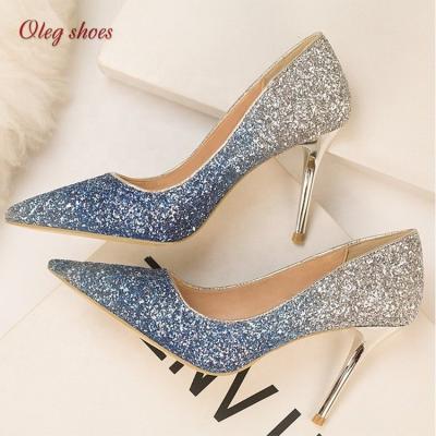 China Silver stiletto wedding light bridal glitter stiletto girls high heels pumps new crystal shoes female shoes for sale