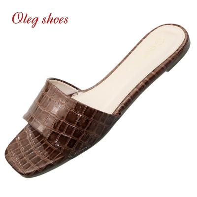 China Flat 2020 Wholesale Women's Simple Casual Fashion Shoes PU Flat Slippers For Ladies for sale