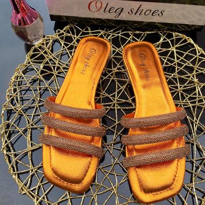 China 2021 Summer Shiny Faux Stone Flat Olegshoes New Colorful Slippers Slippers for sale