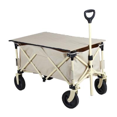 China Camping HK Factory Customized OEM New Design Foldable Steel Frame Camping Picnic Trolley Cart Wagon With Egg Roll Table for sale