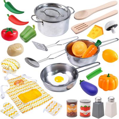 China 29 Pcs Play Kitchen Accessories Kids Pots and Strain Playset, Toy Kitchen Sets with Stainless Steel Cookware Set-dropshipping S02992 for sale