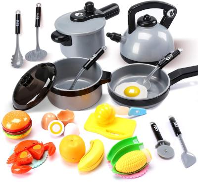 China Kids Kitchen Pretend Play Toys Play Cook Set, Cookware Pots and Filter Playset Peeling and Cutting Play Food Toys S02992 for sale