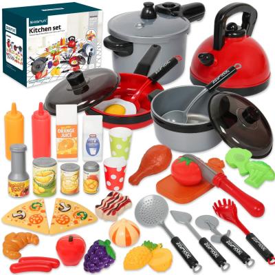 China Play Kitchen Accessories, 35Pcs Pretend Play Food and Cooking Toys for Toddlers, Kids Kitchen Playset with Utensils Pots and Strainers S02992 for sale