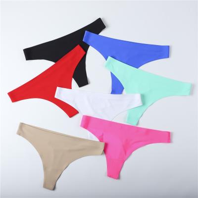 China 200MOQ Logo G-String Antibacterial Custom Panties Ice Silk Seamless Custom Underwear Printed Seamless Women Thong Ropa Interior for sale