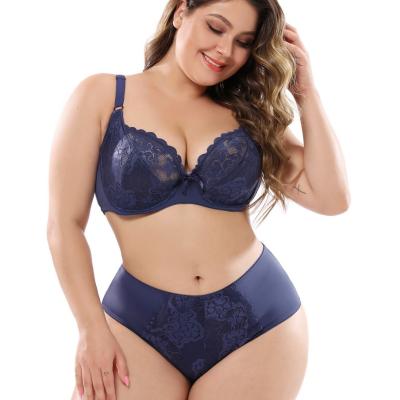 China Hot sale lace bra plus size plus size women underwear E cup 2pcs fat women set bra and panty sets for sale