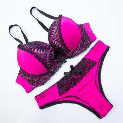 China Breathable Custom Embroidery Lace Sexy Lift Up Bra Sets Bra Panties Bra Lace Set for sale