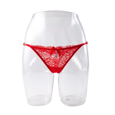 China Antibacterial Sexy Transparent G-String Panties Adjustable Sheer Lace Thong Women With Decoration Lingerie Thong for sale