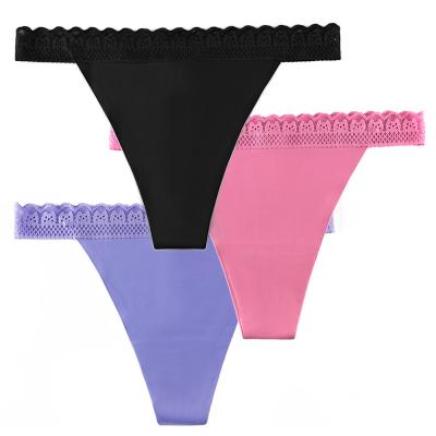 China Antibacterial Custom Women's Invisible Thong Bikini Thong Panties High Quality Seamless Ice Silk Panties for sale