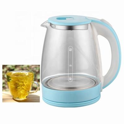 China 360 Appliances Rotation Low Water Degree Quick Boiling Kitchen Jug 2L Electric Glass Tea Kettle for sale