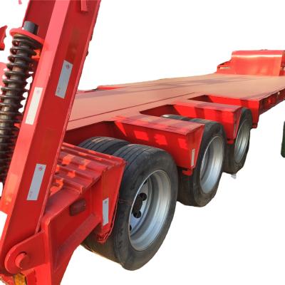 China Three Axle Equipment Flat Bed Lowbed Semi Trailer Used Semi Trailer 3 Wheels 30 40 Ton Red Color Gooseneck Full Semi Trailer for sale