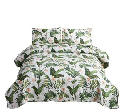 China Wholesale new arrival 100% ultrasonic polyester simple tropical jungle plant cheap bedspread for sale