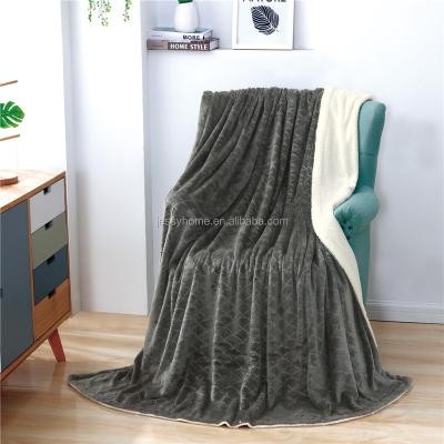 China Anti-pilling 100% polyester 2 layers of Dark Gray Flannel with soft Sherpa cover for sale