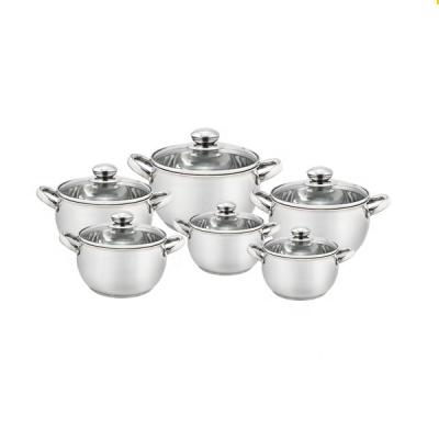 China Apple Shape 12Pcs Sustainable European Home Cookware Set Cooking Pots And Pans With Glass Cover Gold Handle for sale