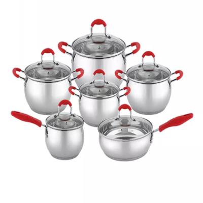 China Sustainable Makers Cooking Pot Kitchen Ware Stainless Steel Cookware 12 Pieces Set With Cookware Lid Stainless Steel Cooking Pot Set for sale