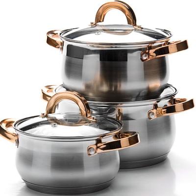 China Sustainable 6 Pcs Stainless Steel Cookingware Sets Casserole Kitchenware Ollas Cookware Sets Cooking Pot Set for sale