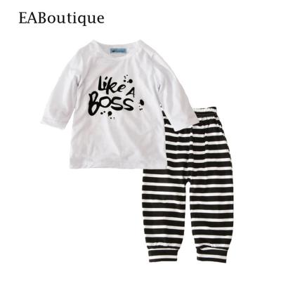 China New Boys Breathable Clothing Winter Fashion Letter Like Long Sleeve Shirt With Striped Pants Baby Boy Clothes Set for sale