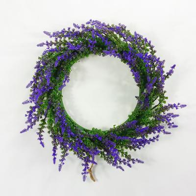 China 100% Artificial Farmhouse Wreath Plastic Spring Front Door Lavender Wreath For Wall Window Party Wedding Decoration Indoor Outdoor for sale